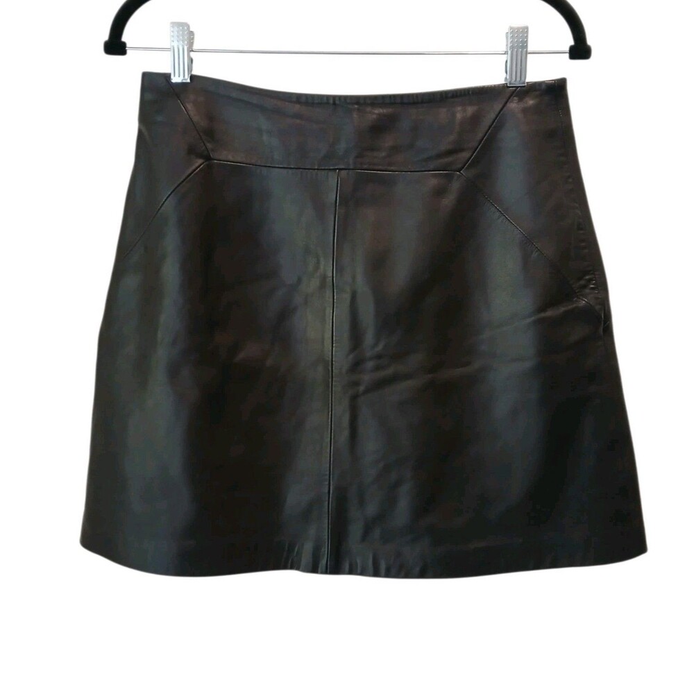 Whistles Leather Skirt Black 6 Short Genuine Leather Straight Y2K Mini Aline